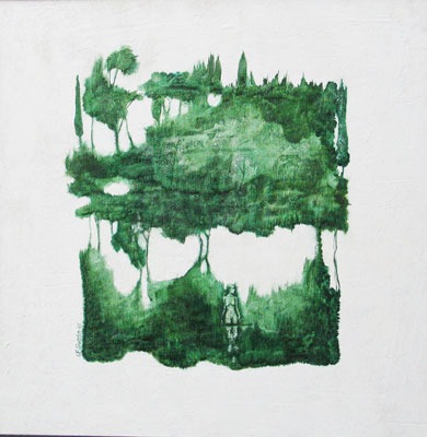 green trees surreal modern abstract art painting oil on plywood 50x50cm katarina sweda